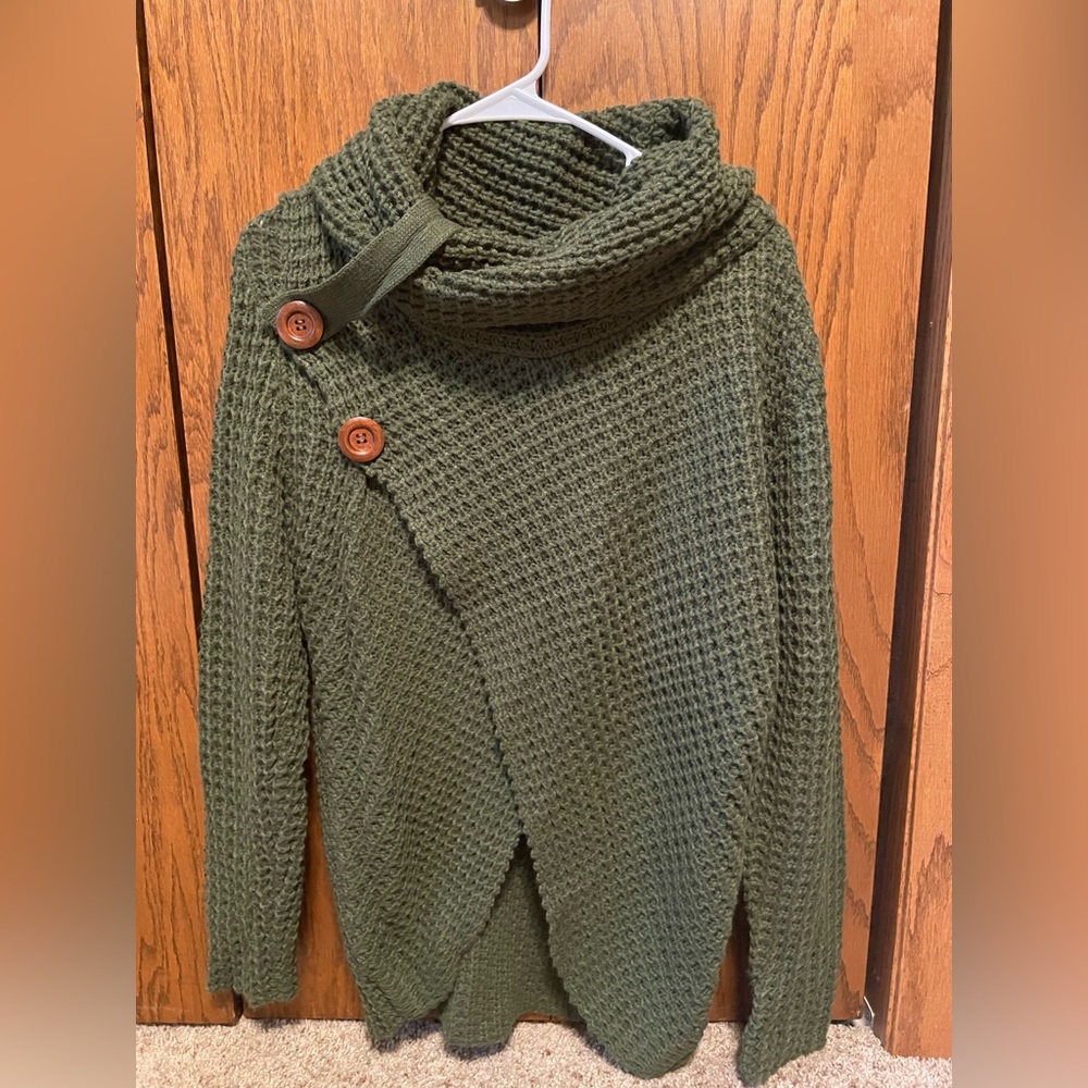 Miracle Green Cowl Neck Sweater with Modern Wrap Design